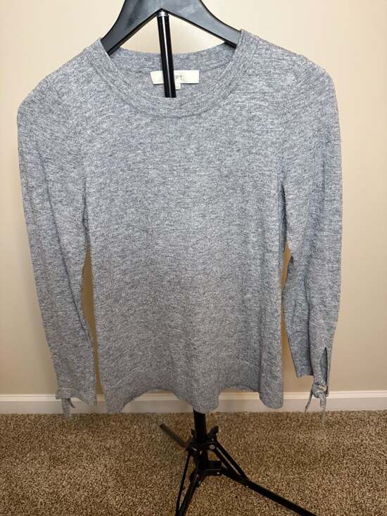 LOFT Sweaters - LOFT Gray Marled Tie-Cuff Crewneck Pullover Sweater-XS